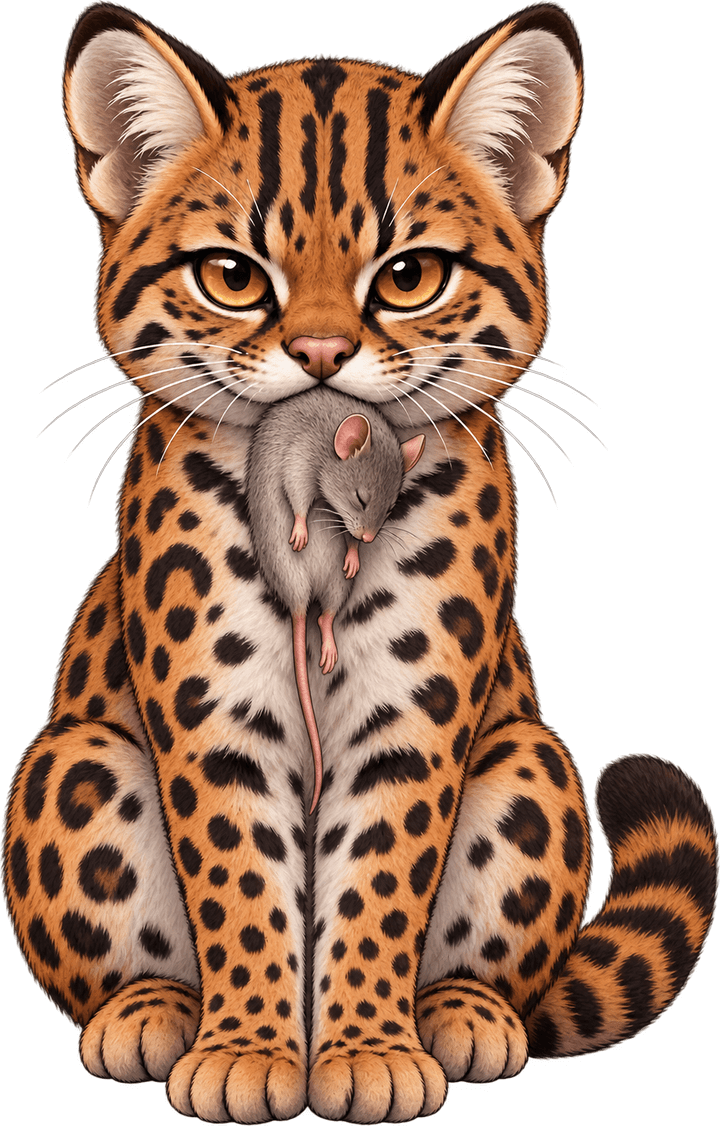 Tilcayo cat holding a caught mouse in its mouth